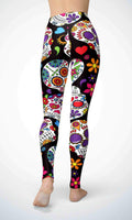 Black skull legging for workout yoga gym running - alien wing active