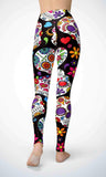 Black skull legging for workout yoga gym running - alien wing active
