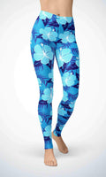 Blue leaf legging for workout yoga gym running - alien wing active